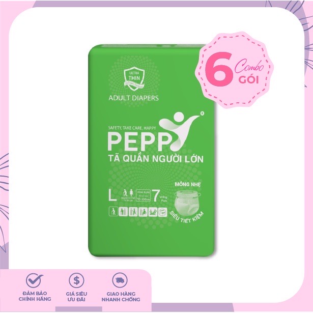 Combo 6 gói Tã bỉm quần người lớn Peppy Kerry size M8/L7 miếng/gói mềm mại khô thoáng