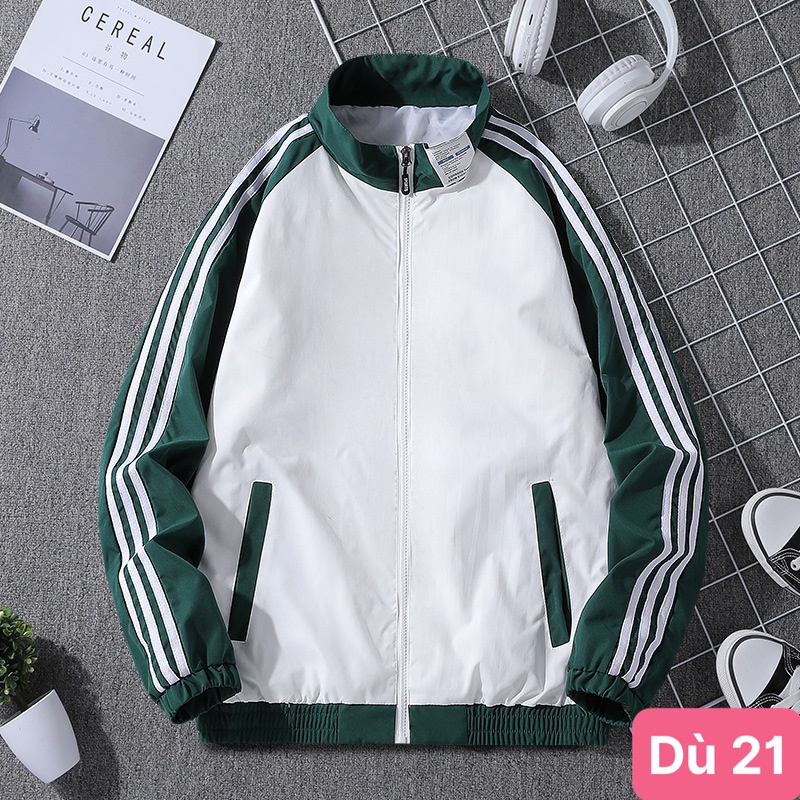 Áo khoác dù nam nữ màu đen trắng 3 sọc chất liệu dù gió 2 lớp cao cấp dáng from bóng chày bomber đẹp HD003 Nhiều mẫu mới