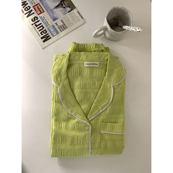 Bộ ngủ pyjama - đồ mặc ở nhà cho nữ chất xốp đũi không nhăn