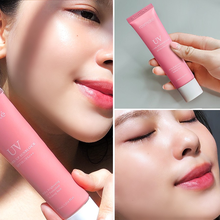 COMBO 2 Kem Chống Nắng Rosmake nâng tông, kháng nước, chỉ số SPF 50+/ PA +++ tặng bông tẩy trang IPEK 150 miếng 2RK01,TT
