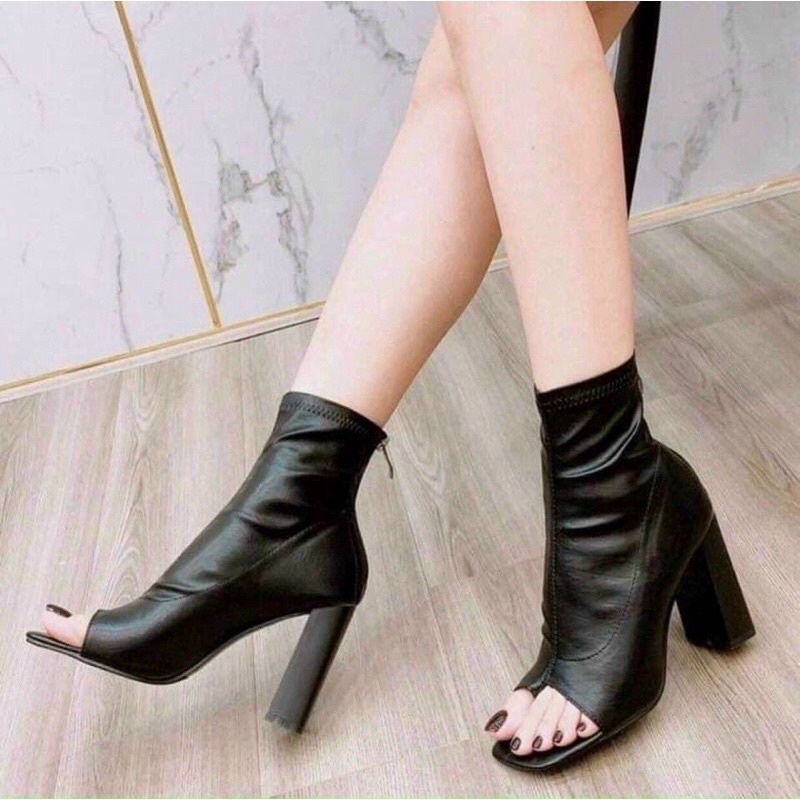 Bốt da nữ hở ngón cao gót da mềm , giày boots nữ da sịn xỏ ngón xinh xinh - Ảnh 4