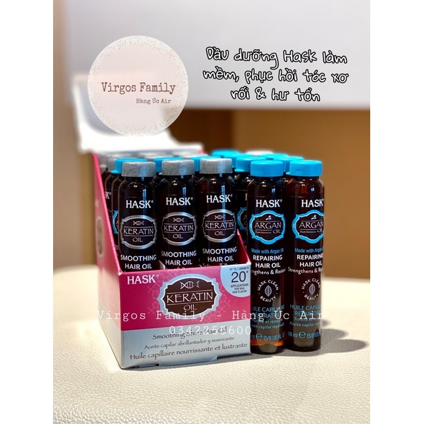 Tinh dầu dưỡng tóc Hask Oil Keratin / Argan Oil 18ml phục hồi tóc hư tổn - Ảnh 2