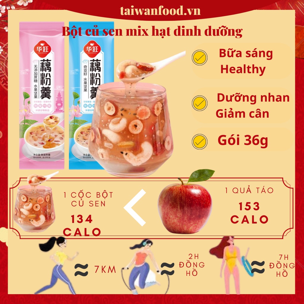 Bột củ sen mix hạt dinh dưỡng, dưỡng nhan thanh mát tiện lợi, tốt cho sức khoẻ gói nhỏ 36g