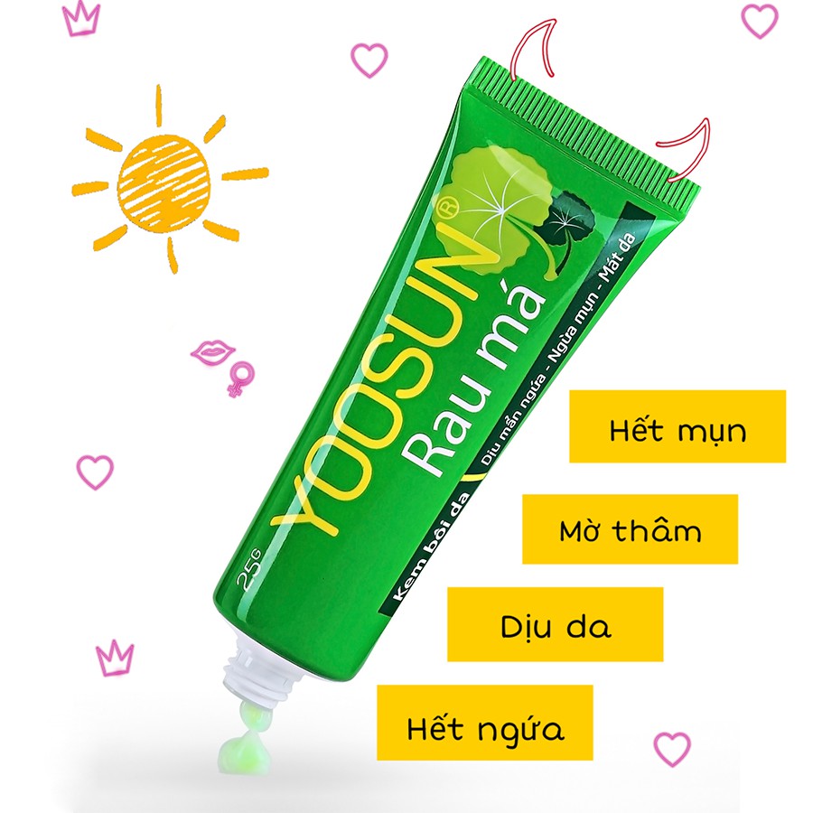 Combo 3 tuýp kem dịu mẩn ngứa, ngừa mụn, mát da YOOSUN RAU MÁ 25g/tuýp - Tặng 1 bấm móng tay hình thú