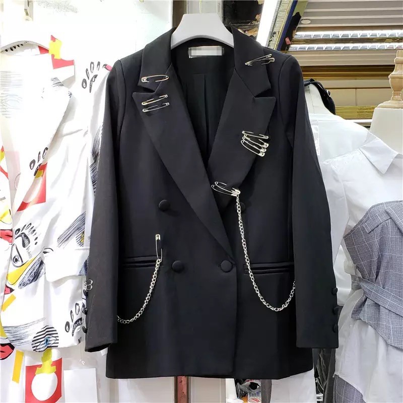 Áo khoác blazer vest T-A-N phong cách Hàn AV01 màu đen - Mẫu mới kèm phụ kiện tặng phẩm