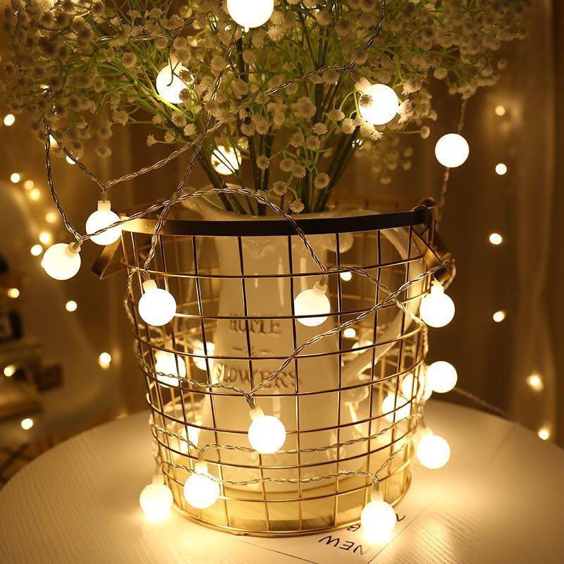 Dây Đèn Trang Trí Bóng Led Tròn Cherry Ball 6m 40 Bóng Tròn Màu Vàng Nắng Ấm Áp Dùng Pin 2A Chịu Nước