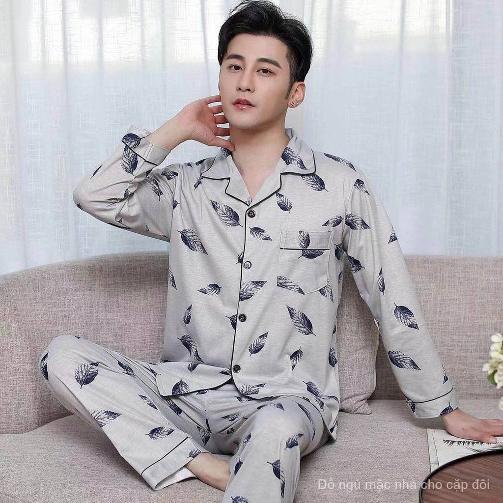 Set đồ ngủ nam tay dài từ cotton thời trang phù hợp mùa xuân thu