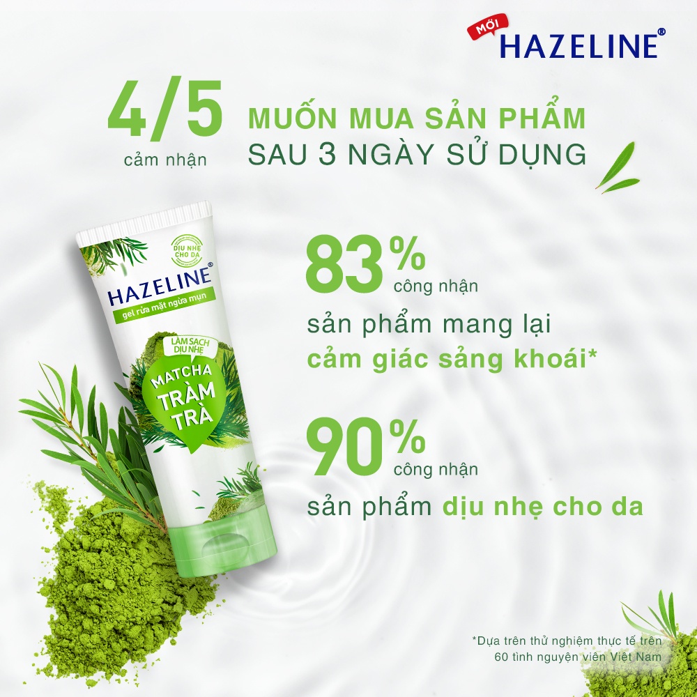 Combo 2 tuýp Gel rửa mặt ngừa mụn Hazeline Matcha Tràm Trà 100g