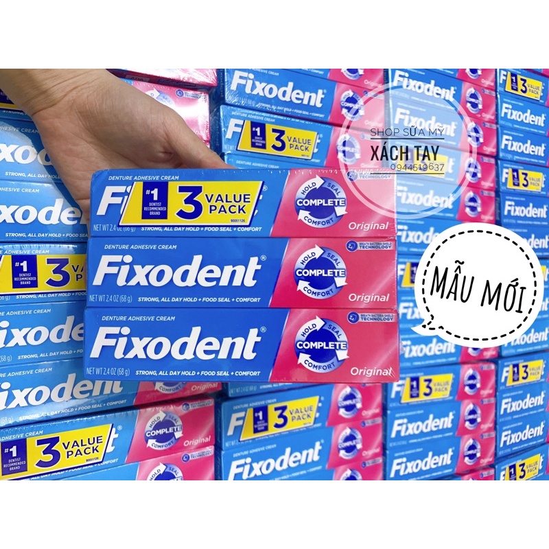 Keo dán hàm giả Fixodent 68g đủ size