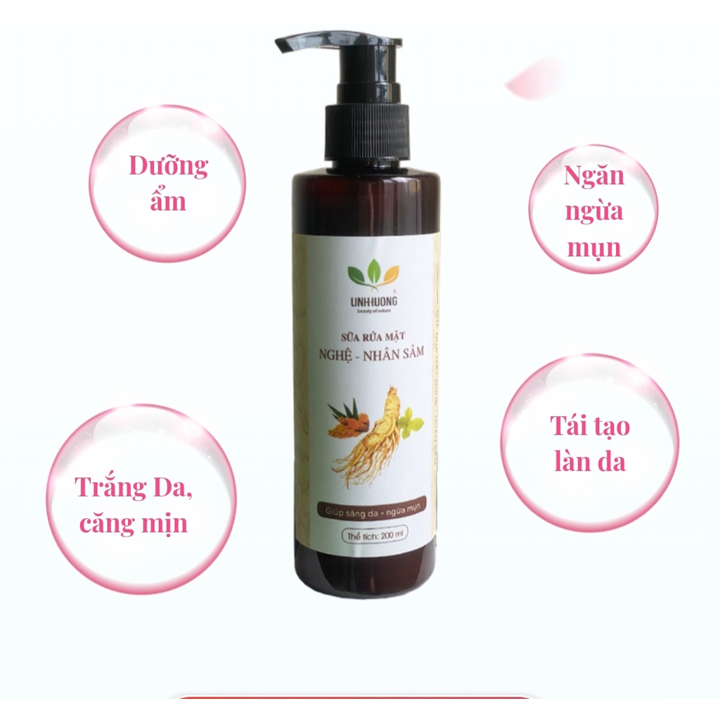 Sữa rửa mặt nghệ nhân sâm, giúp giảm mụn, cân bằng độ PH cho da 200ml  MỘC LINH HƯƠNG