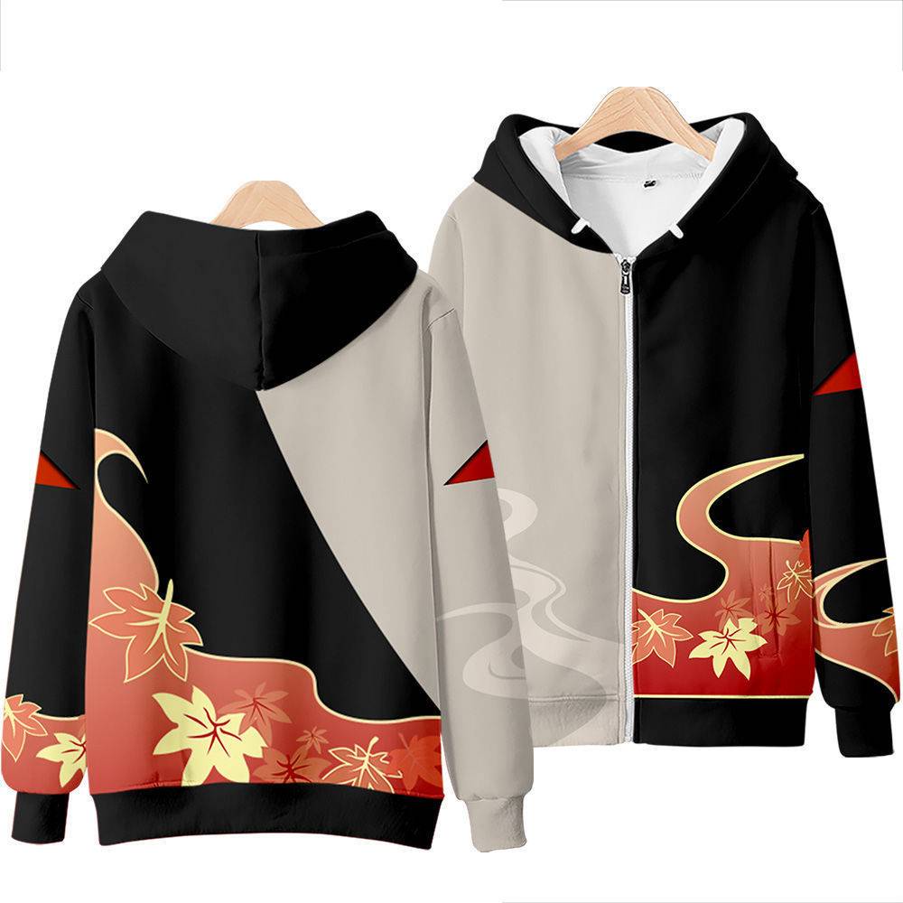 Áo khoác tay dài Genshin Impact với khóa kéo và mũ trùm hóa trang Kazuha Plus Size cho fan Anime Va Chạm.