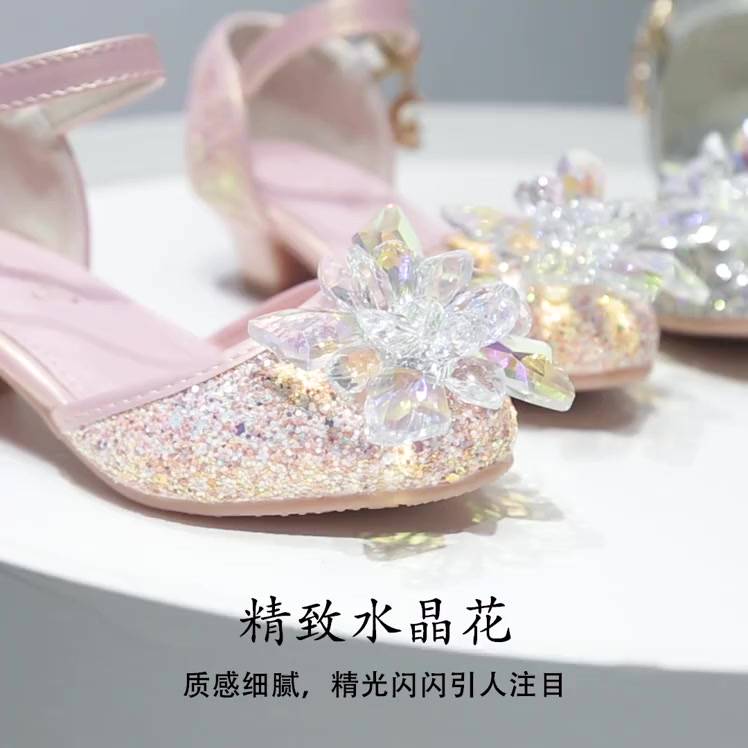 Giày công chúa đính đá pha lê cao gót cho bé gái size - Ảnh 2