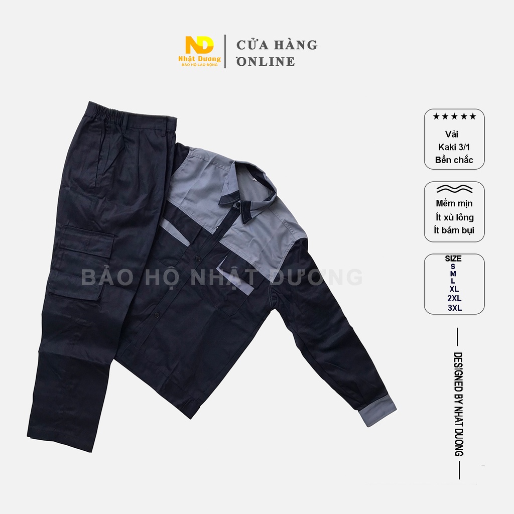 Bộ quần áo bảo hộ lao động nam nữ kaki túi hộp, phù hợp cho kỹ sư, công nhân - M18.