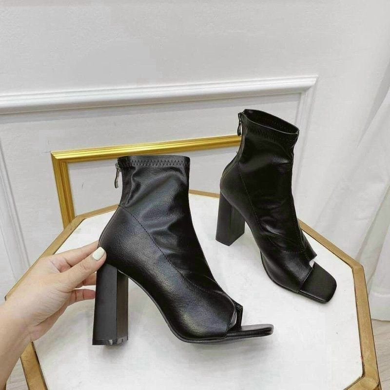 Bốt da nữ hở ngón cao gót da mềm , giày boots nữ da sịn xỏ ngón xinh xinh - Ảnh 3