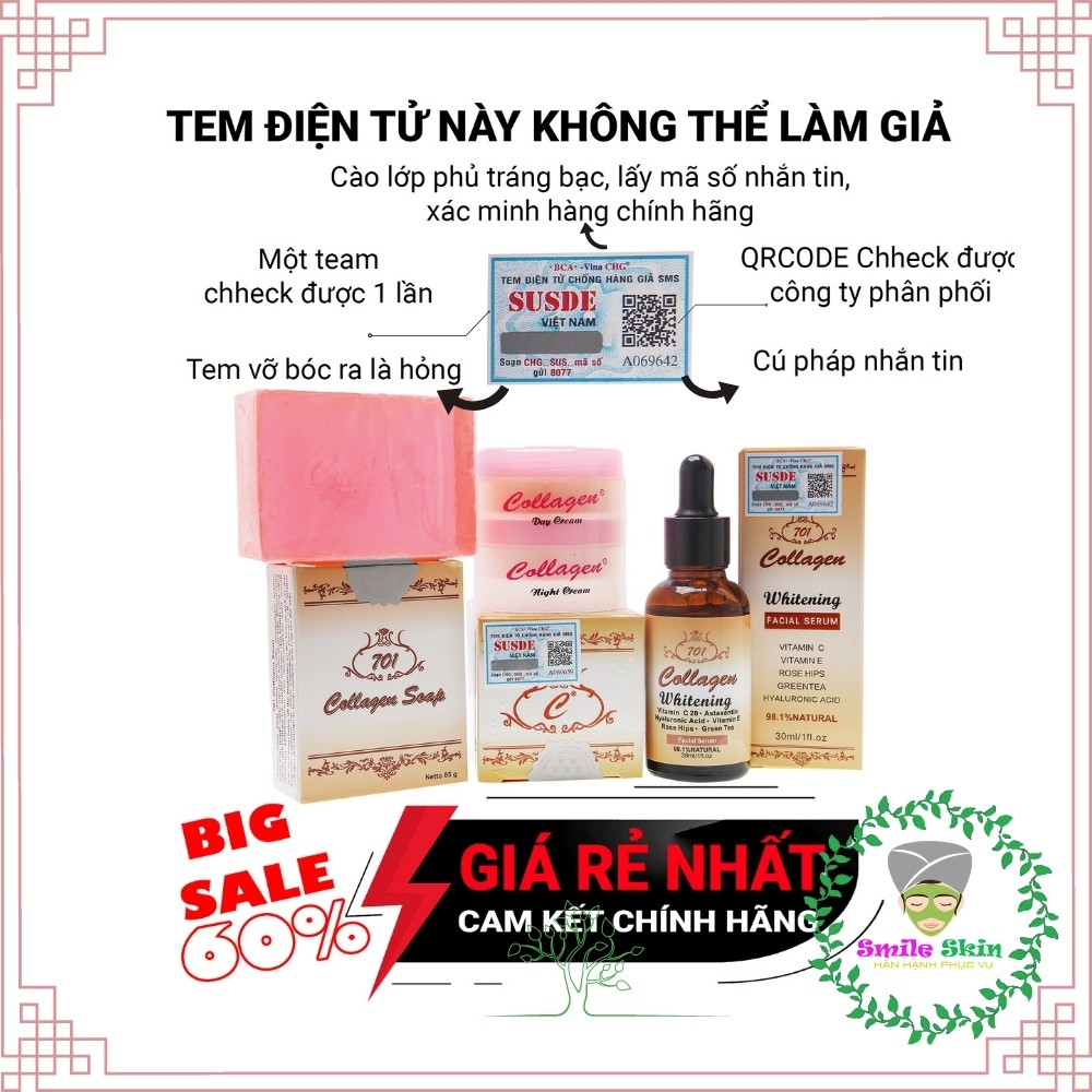 Combo kem ngày, đêm và serum Collagen plus vit E tặng kèm soad rửa mặt
