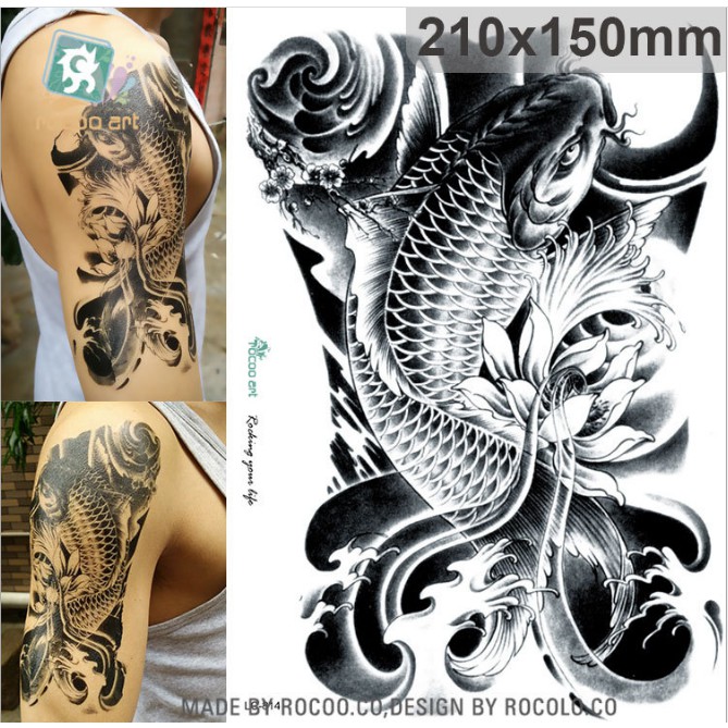 "Sản phẩm hình xăm dán nam độc đáo với cá chép hóa rồng, chống thấm nước và sành điệu - Kích thước 15 x 21cm"