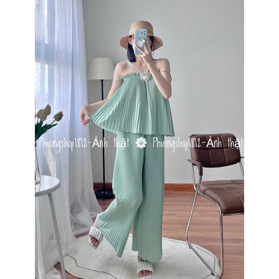 Bộ trang phục Sét Áo Trễ Vai Xếp Ly Tầng kèm Quần Ống Rộng - Loại 1 từ Phuongshop1812.