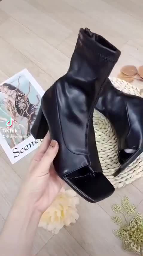 Bốt da nữ hở ngón cao gót da mềm , giày boots nữ da sịn xỏ ngón xinh xinh - Ảnh 2