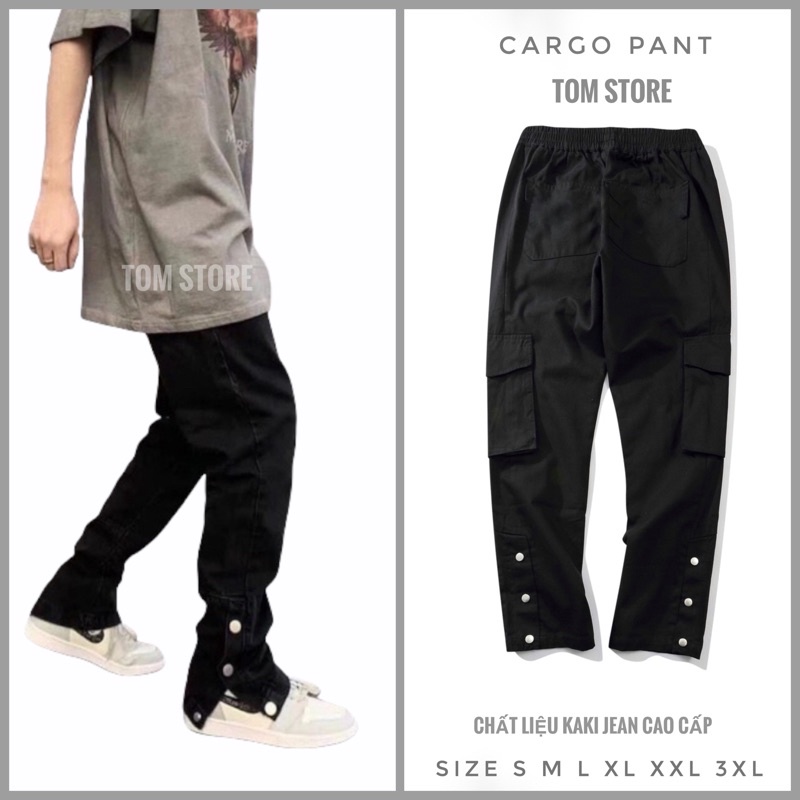 Quần Cargo Buttons Pants Big Size phong cách Streetwear nam, ống rộng kaki túi hộp, 3 cúc bấm dáng xuông.