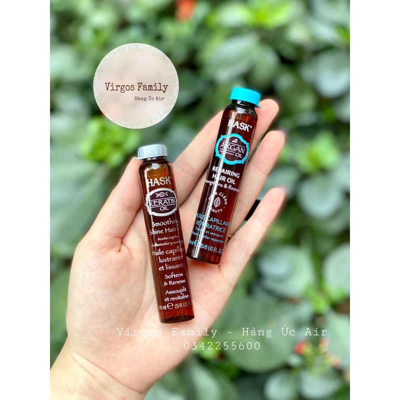 Tinh dầu dưỡng tóc Hask Oil Keratin / Argan Oil 18ml phục hồi tóc hư tổn