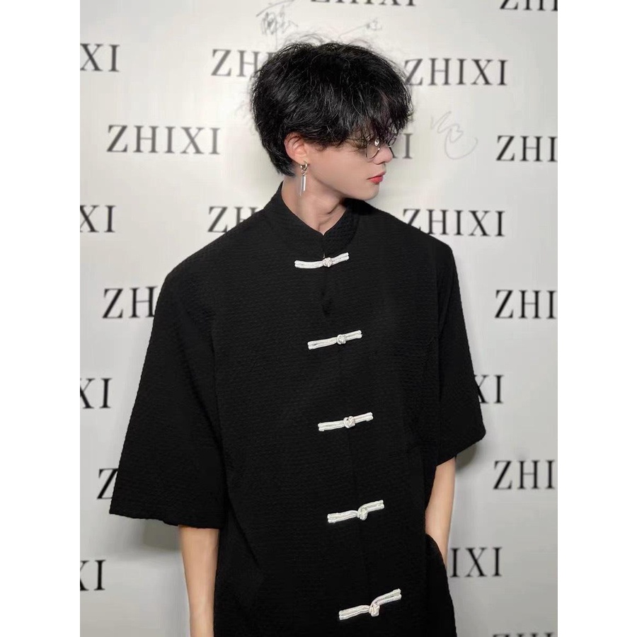 Áo Unisex Trắng Shanghai Vải Tổ Ong Nút Tàu