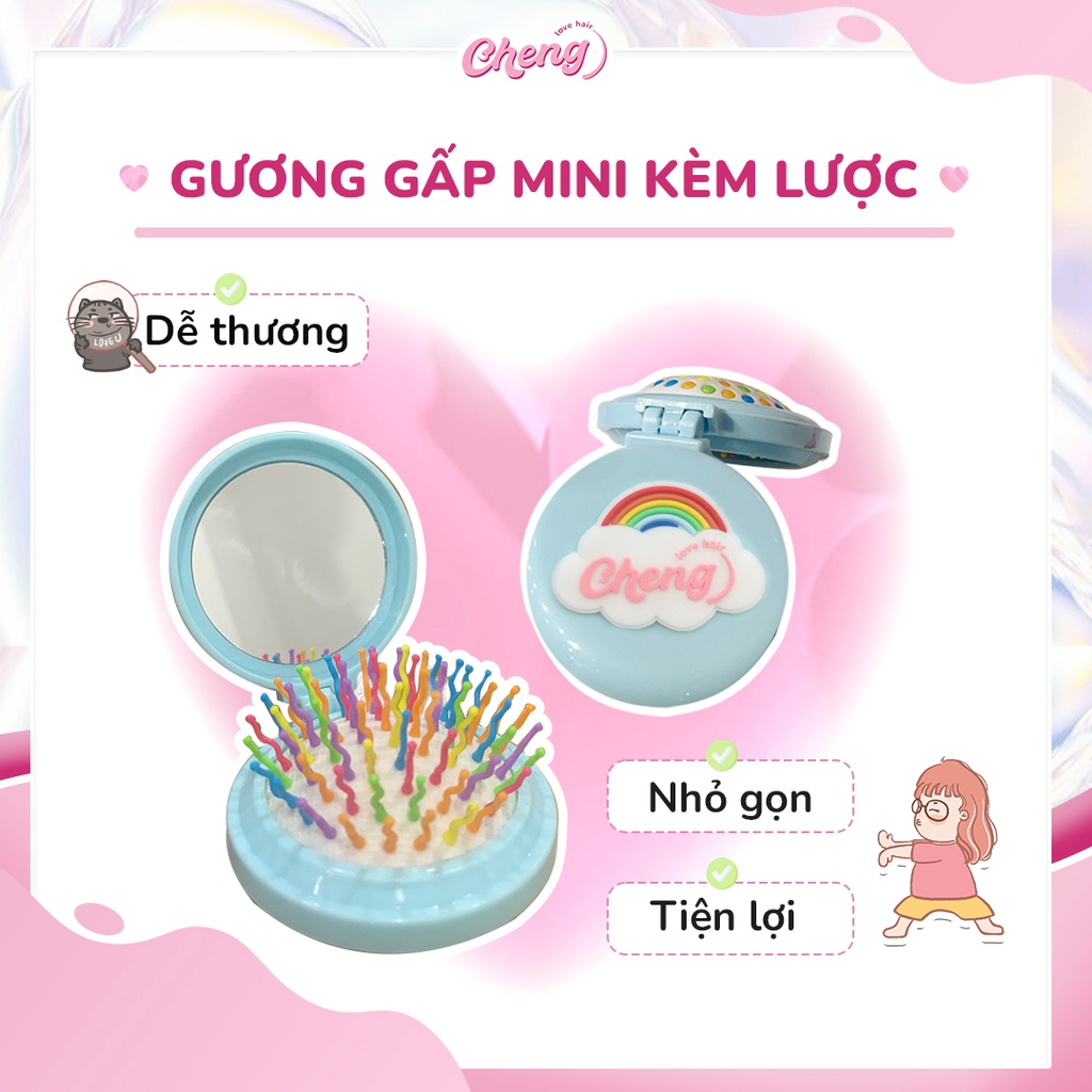 Gương Gấp Mini Kèm Lược Gỡ Rối Tóc Bỏ Túi  Chenglovehair, Chenglovehairs