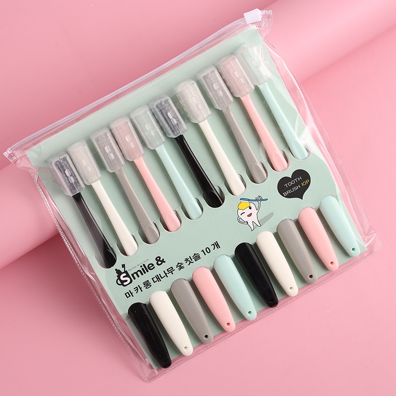 Hộp 10 Chiếc Bàn Chải Đánh Răng Xuất Nhật Macaron Có Nắp Đậy Đóng Túi Zip Clovershop68 - Bàn chải cho cả gia đình