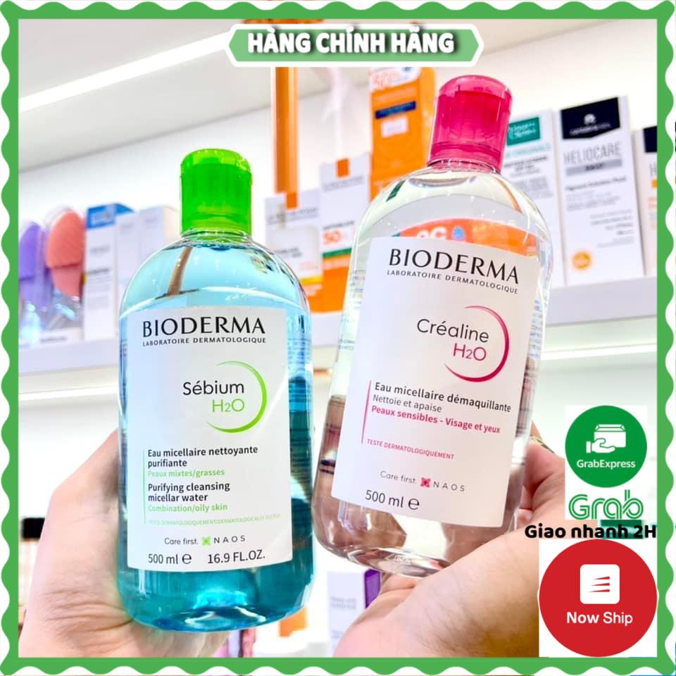 Nước Tẩy Trang Bioderma Pháp H2O 500ml xanh - hồng chính hãng chuẩnNắp Nhấn