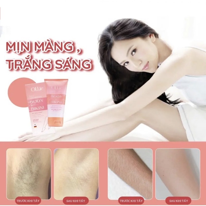 Combo 2 sản phẩm Kem tẩy lông Ollie, Kem dưỡng da sau tẩy Ollie, tẩy lông vùng kín, nách, tay, chân