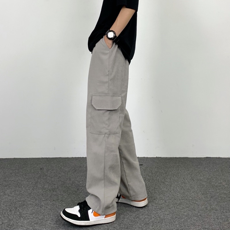Quần kaki Unisex nam nữ, form ống rộng, túi hộp, hình ảnh thực tế.