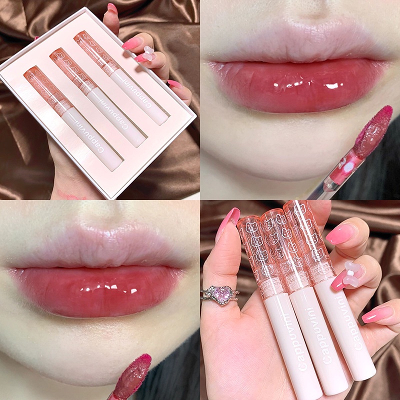 3 Set Bộ Son Môi CAPPUVINI Màu Bóng Lâu Trôi Dưỡng Ẩm Cappuvini Son Tint