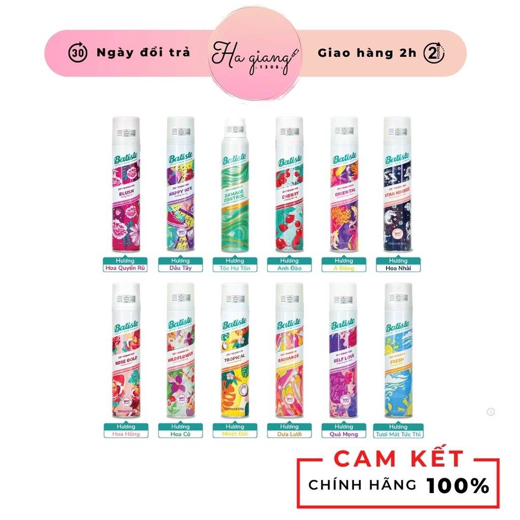 Dầu Gội Khô Batiste Dry Shampoo 200ml Hết Ngứa, Hết Bết Dính Tóc Bồng Bềnh