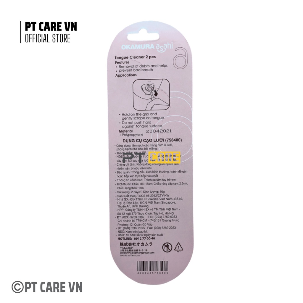 PT CARE VN | 01 Vỉ Dụng Cụ Cạo Lưỡi Asahi - Vỉ 2 Cây