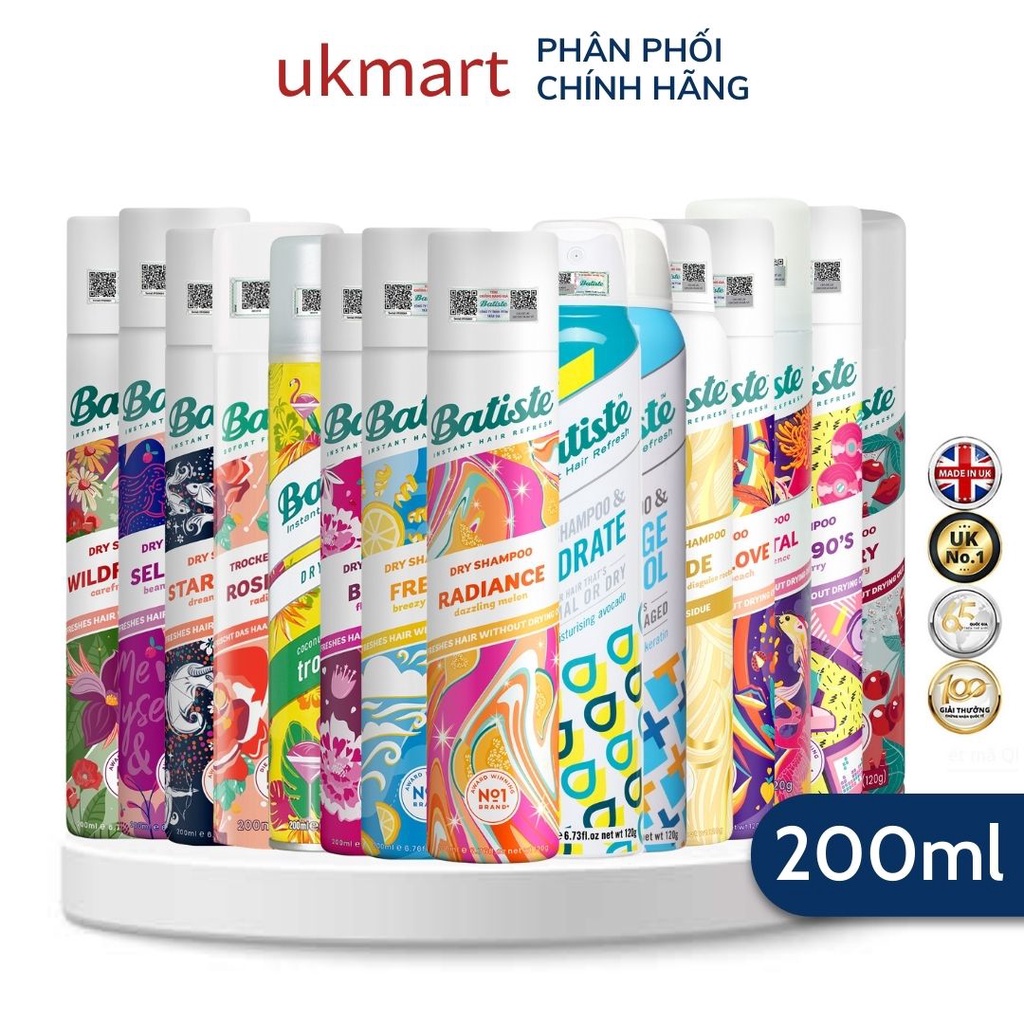 Dầu Gội Khô Batiste 200ml, Batiste 50ml Dry Shampoo Gội khô Anh Chính Hãng 100% UK