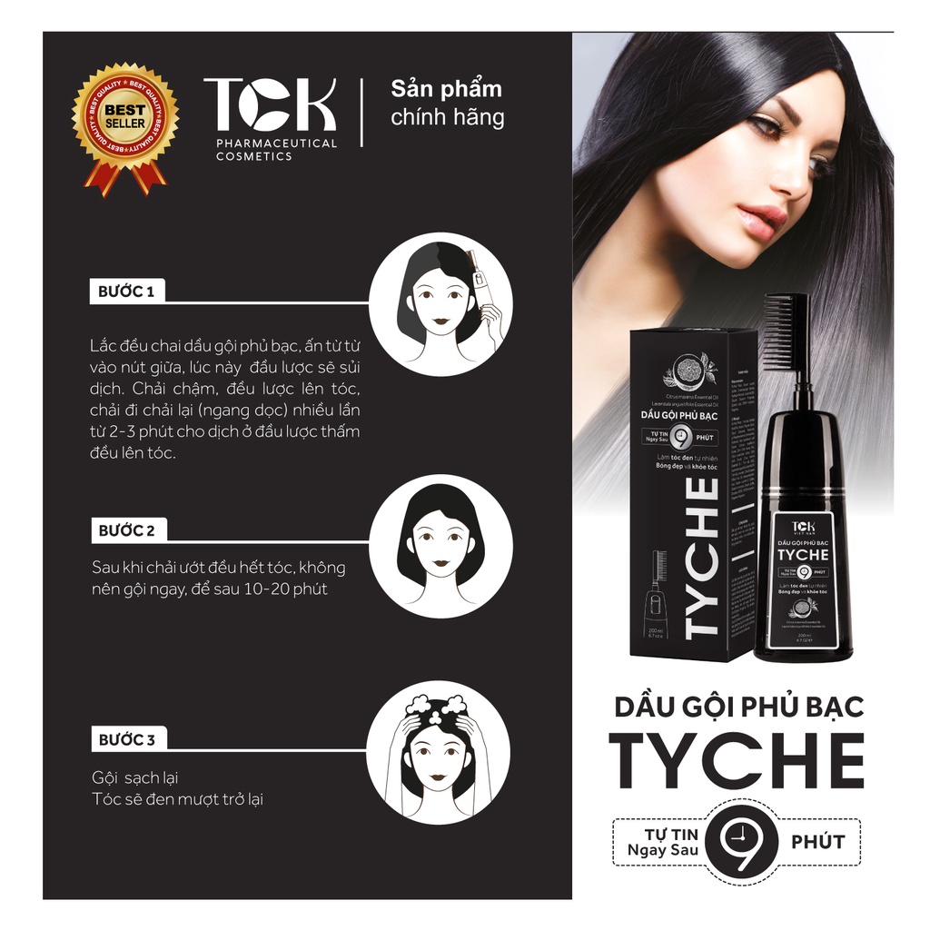 Dầu Gội Phủ Bạc Tyche Chính Hãng Việt Nam, Thành Phần Tự Nhiên Giúp Đen Tóc, Từ Lần Gội Đầu Tiên.