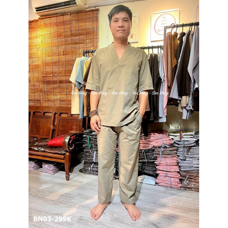 MẪU QUẦN ÁO PHẬT TỬ NAM - Bộ đồ pháp phục cư sĩ nam vải đũi xô BN03