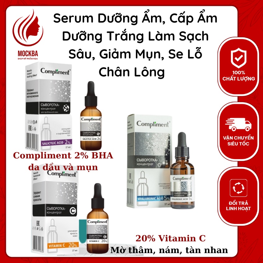 Serum Dưỡng Ẩm Compliment 2% BHA , Serum Trắng Da 20% Vitamin C 27ml Cấp Ẩm , Dưỡng Trắng Da Mockba