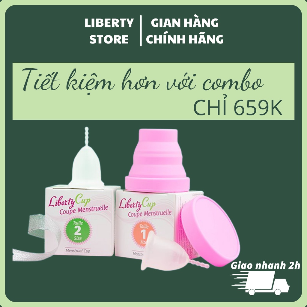 Combo Cốc nguyệt san Liberty Cup và cốc tiệt trùng Liberty, hàng Nhập khẩu chính hãng, độ mềm lý tưởng, dễ sử dụng