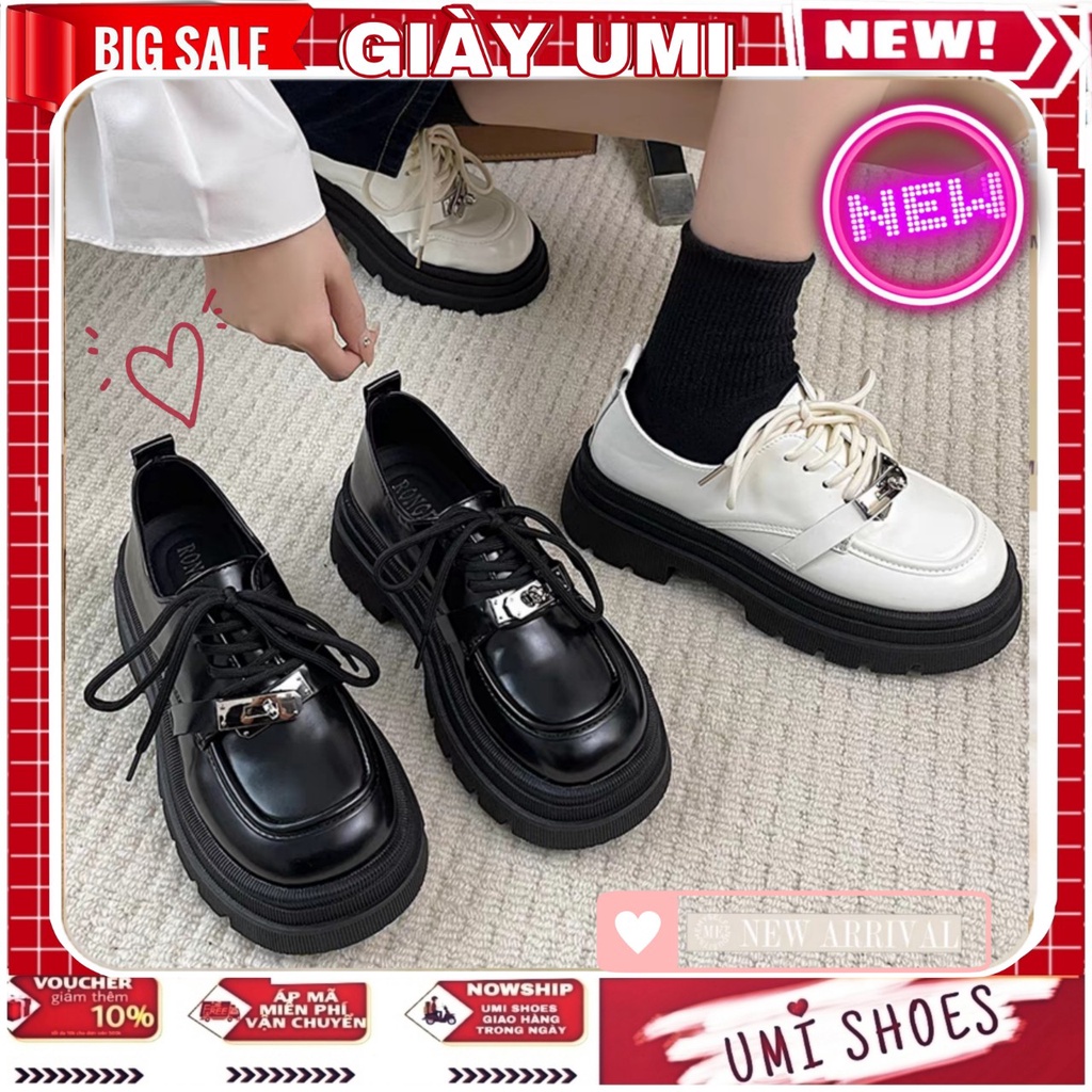 Giày lolita ENNINO TRƠN đế bằng 4p màu đen/kem hot đẹp mới GIÀY UMI - Ảnh 2