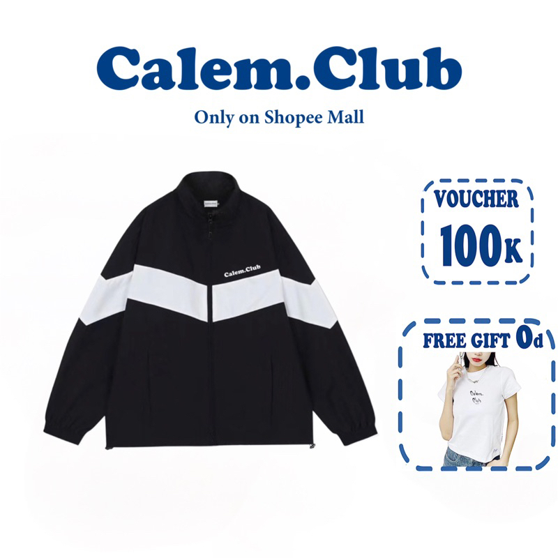 Áo Khoác dù Cổ Bẻ Calem.Club Đen Phối Màu form rộng năng động chất liệu dù 2 lớp cao cấp