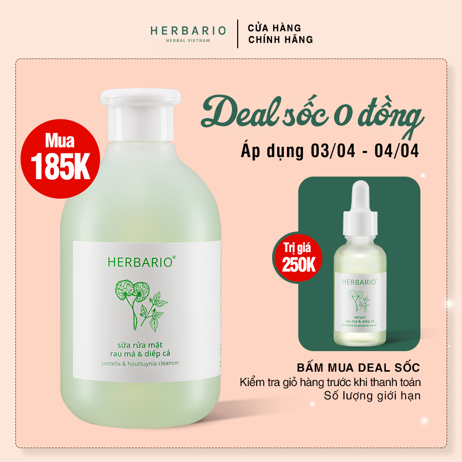 Sữa rửa mặt Rau má  Diếp cá herbario 200ml Sạch mụn giảm dầu thuần chay