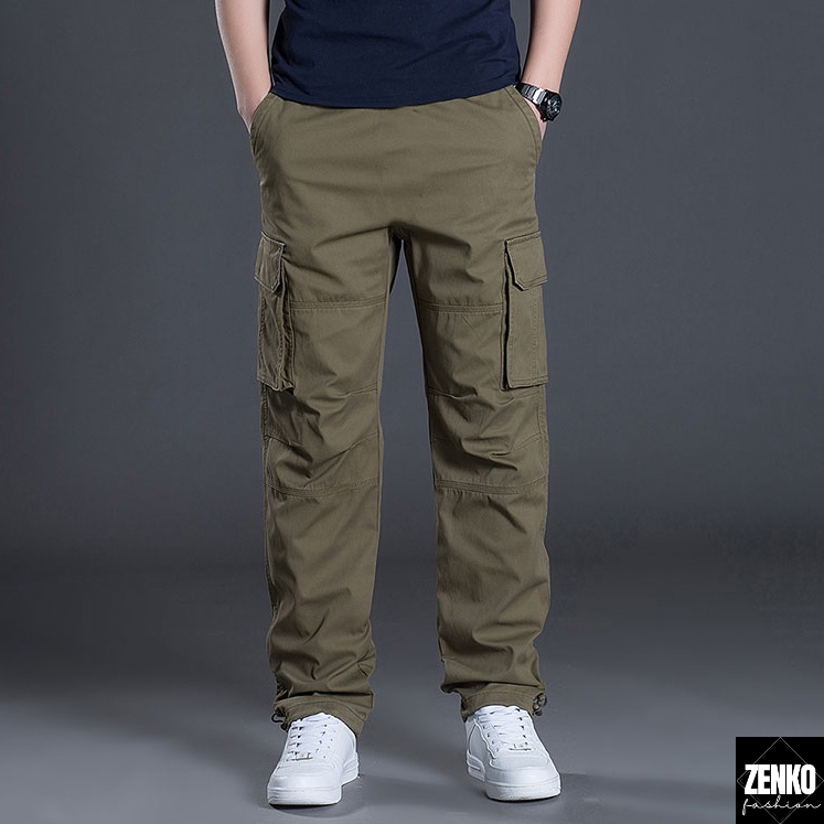 Quần Kaki Nam Phong Cách Ngầu Bụi Bặm Lưng Chun, Ống Suông, Túi Lính, Chất Liệu Mềm Mại - Zenkonam MEN QUAN 049