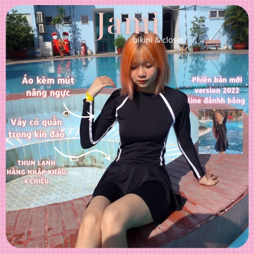 Đồ bơi nữ bikini một mảnh liền váy quần kín đáo thun lạnh MOM200