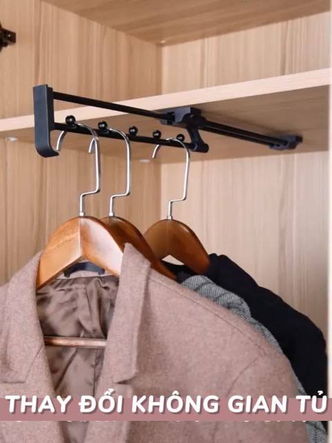 Móc Treo Quần Áo Gắn Tủ Thông Minh Thanh Treo Quần Áo Bằng Kim Loại Có Thể Kéo Ra Đẩy Vào Tiết Kiệm Diện Tích - Ảnh 2