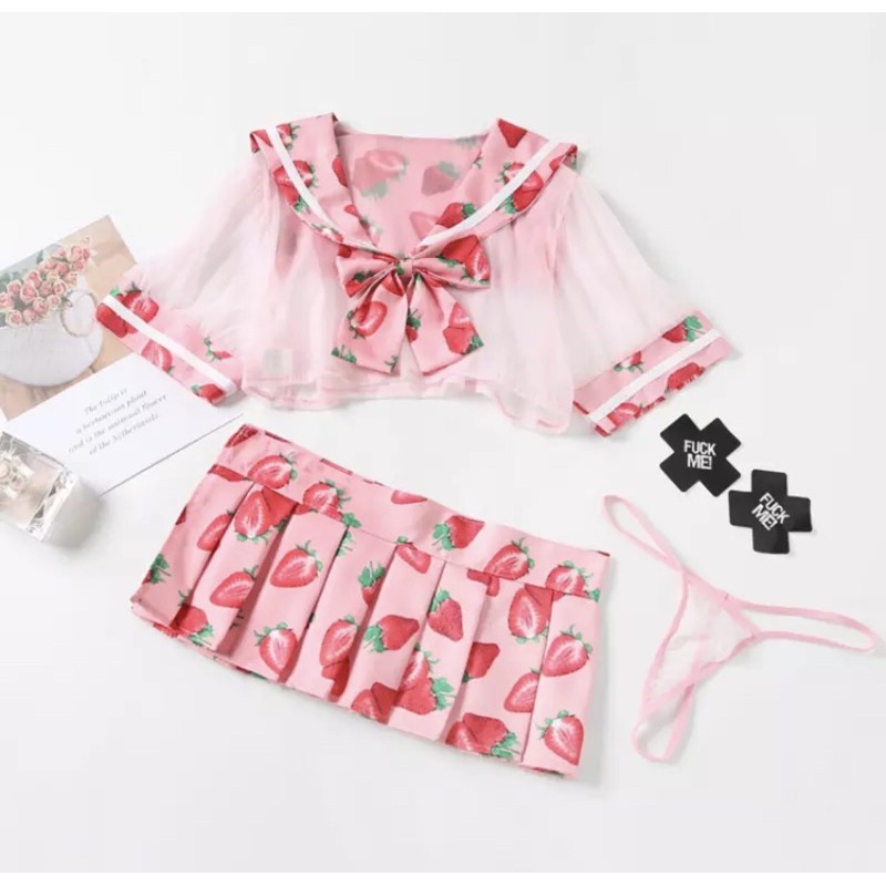 Set Học Sinh Dâu Tây Xinh HS-002 . SHIP HỎA TỐC TPHCM. Đồ Ngủ Cosplay Sexy. ThaoBonita