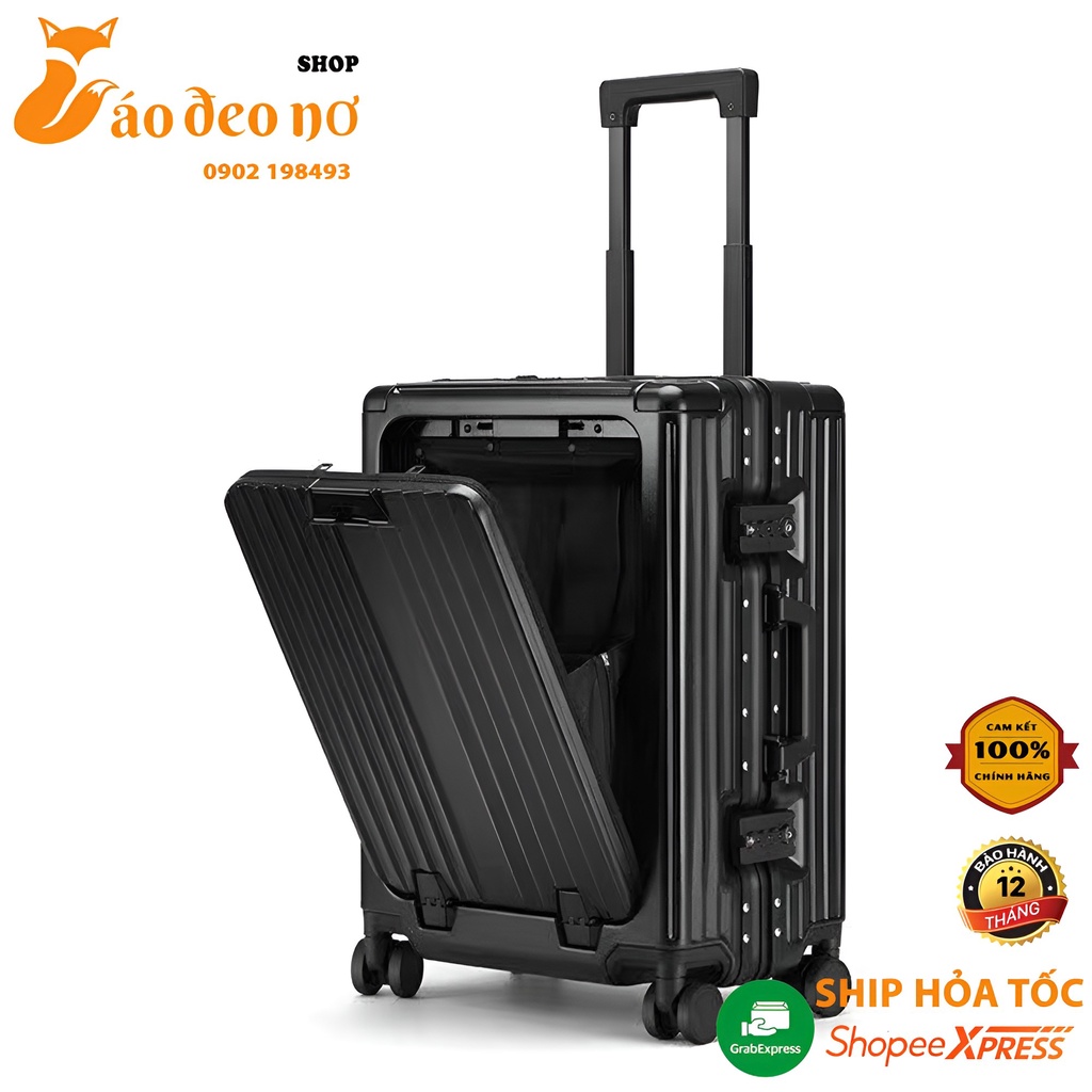 5 màu-Vali khoá sập Dream Traveller, viền nhôm cao cấp,có ổ sạc, khay đựng bình nước và móc treo đồ. Cáo đeo nơ