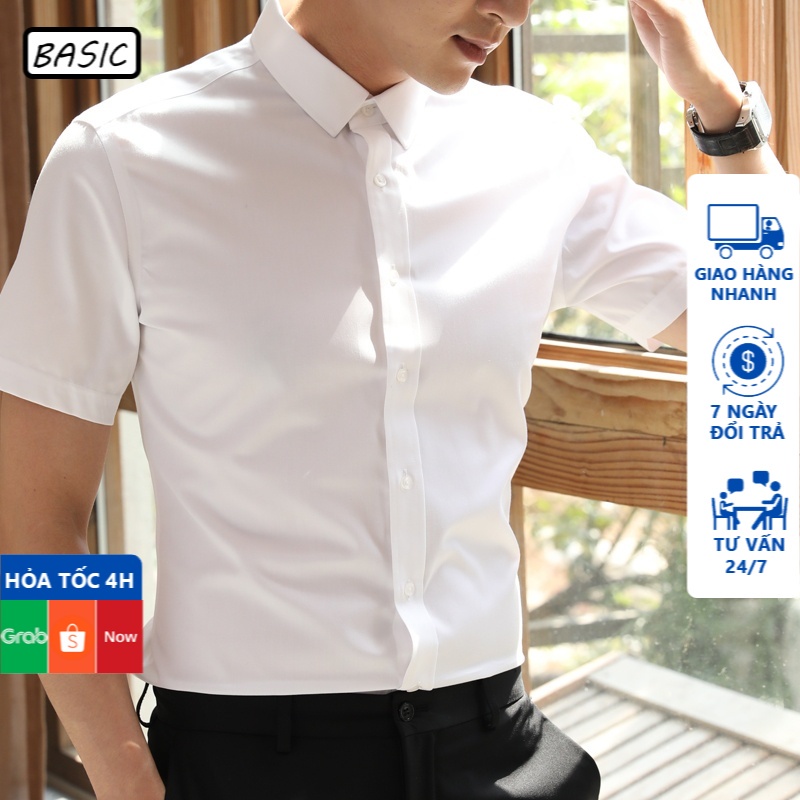 Áo sơ mi nam ngắn tay BASIC chất vải cotton mềm mịn thoáng khí nhanh khô