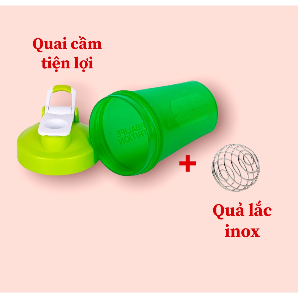 Bình nước, bình lắc, shaker thể thao, tập gym 400ml tối đa 500ml Unicity có quả lắc lò xo