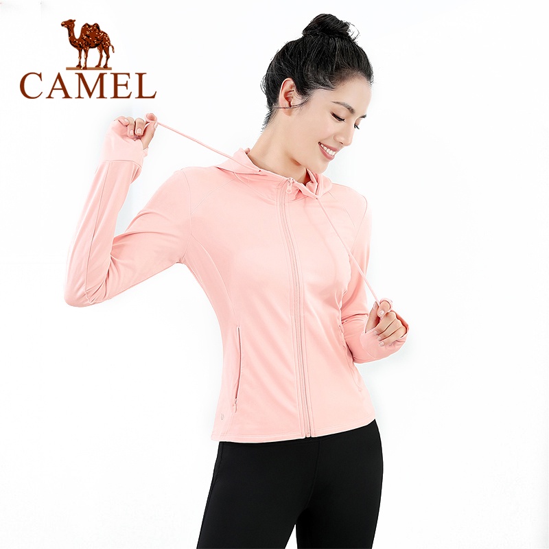 Áo khoác CAMEL có nón vải cashmere thời trang cho nữ tập yoga/ chạy bộ