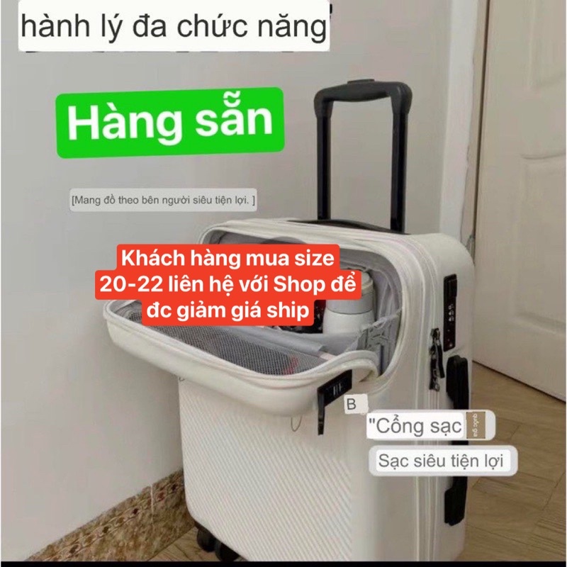 Vali 2026 mẫu mới thời trang dành cho nam nữ có cổng USB xạc pin mở phía trước.